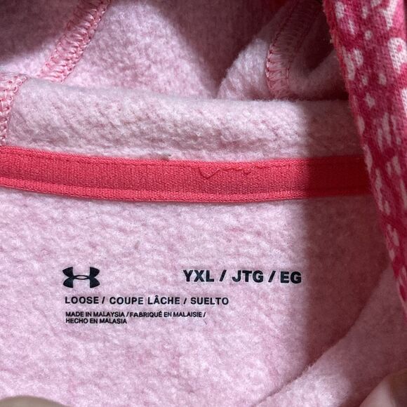 UNDER ARMOUR Rival Fleece Pink Cheetah Leopard Print Hoodie Youth XL - Picture 10 of 12